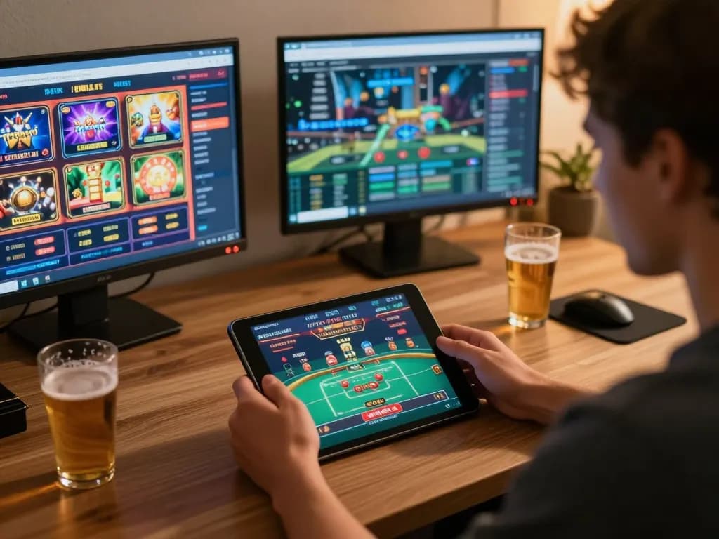 Engaging online gambling scene showing a player using qq88 tablet for live casino games