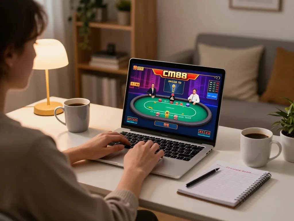 Engaging in online gaming on CM88 platform from a cozy home desk with effective strategies
