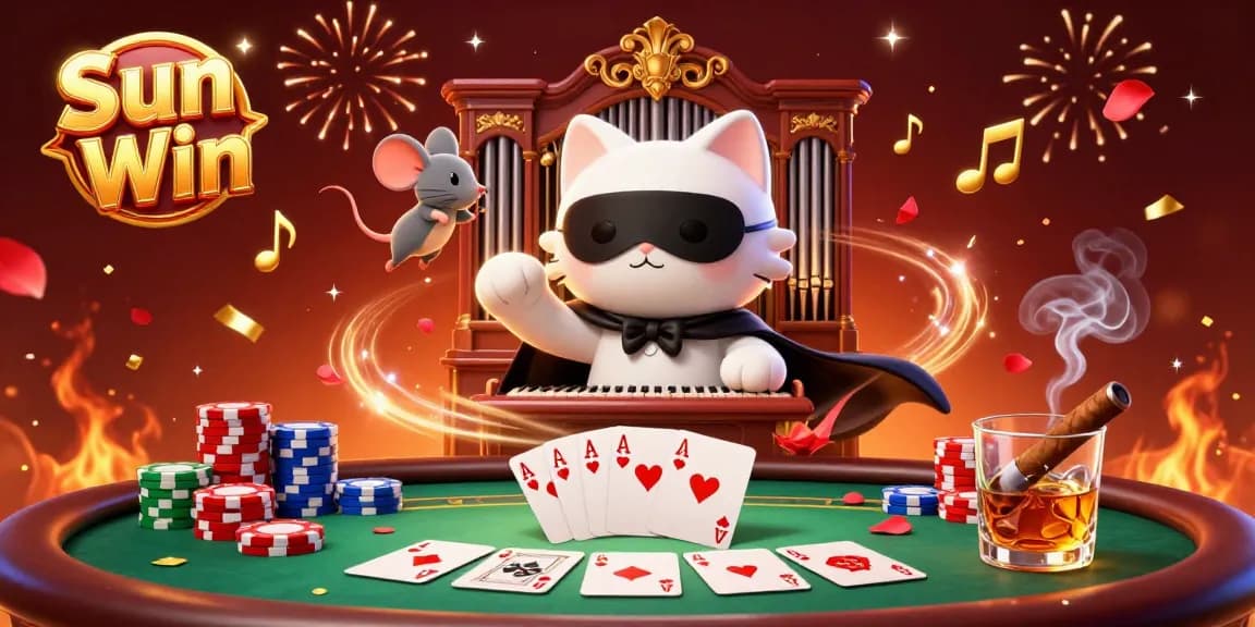 Experience thrilling gameplay with Sun Win in this vibrant online casino illustration featuring poker excitement.