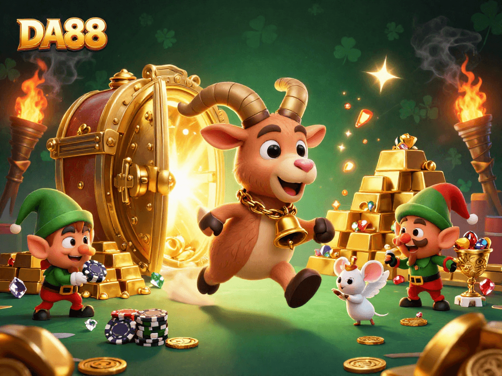 DA88 delivers thrilling casino experiences with festive characters in an energetic, magical scene.