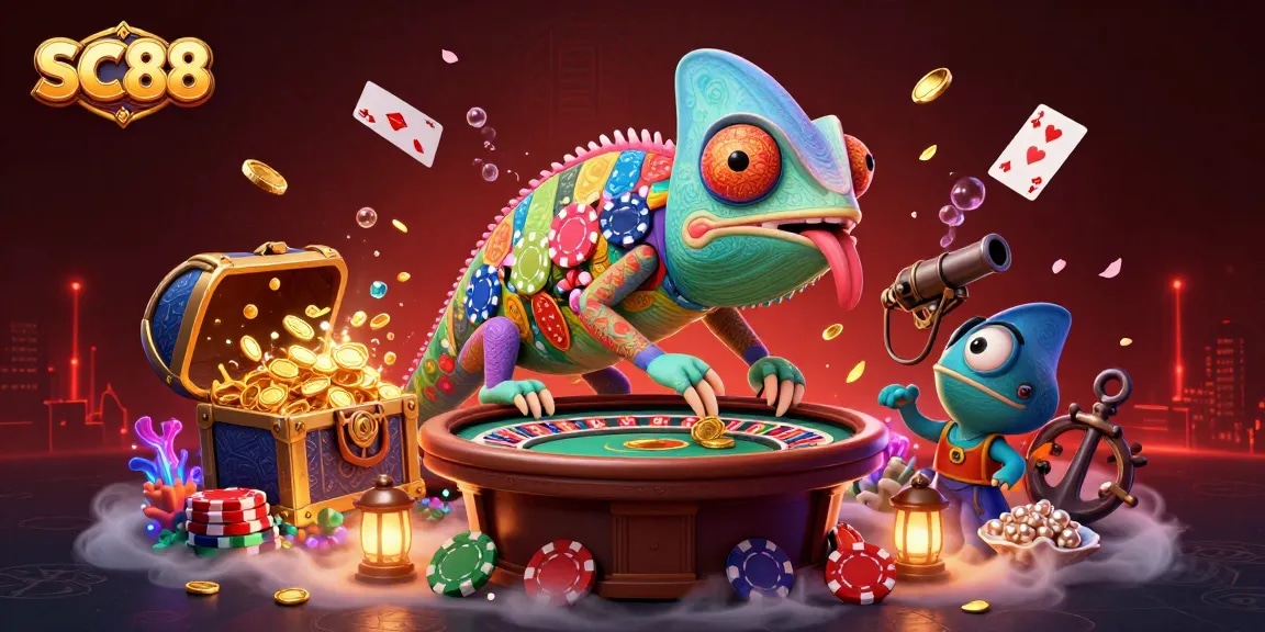 Engage with the vibrant SC88 casino experience through dynamic chameleon visuals.