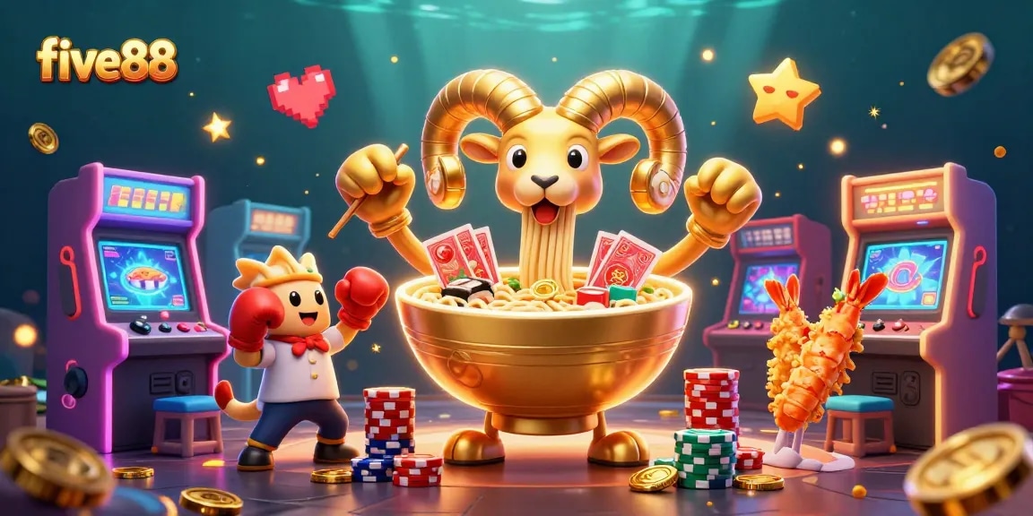 Engage in fun gaming moments with five88, featuring vibrant casino characters and gaming elements.
