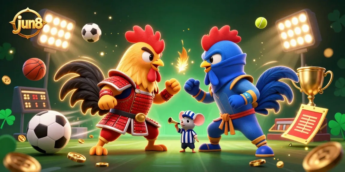 Experience dynamic cockfighting action in jun88's thrilling arena featuring samurai and ninja!