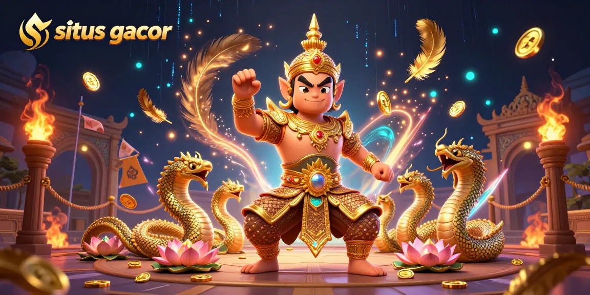 Experience gaming excitement with situs gacor, showcasing vibrant casino elements and epic characters.