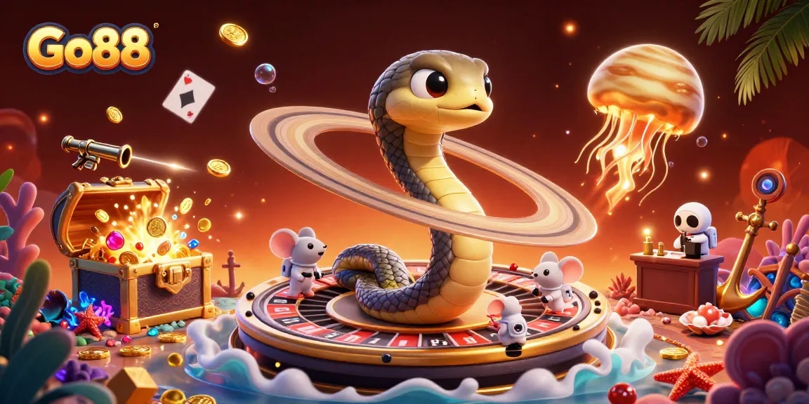 Place bets at Go88's thrilling casino universe featuring enchanting characters and glowing treasures.