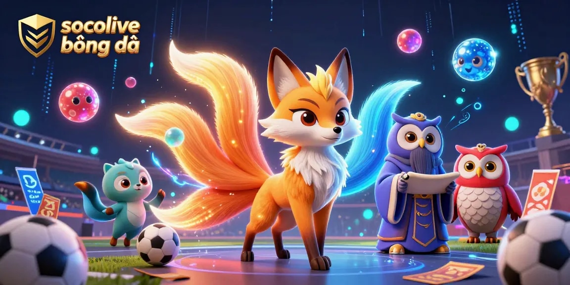 Socolive bóng đá highlights live sports betting experiences with an exciting visual of a colorful fox and owl, rich in gambling-themed elements.