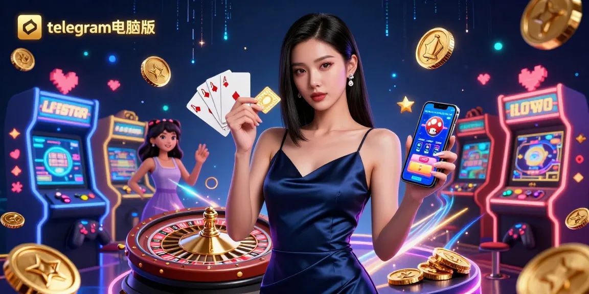 体验激情四溢的游戏体验,telegram电脑版中一位自信的女性在充满活力的赌场场景中手持智能手机。