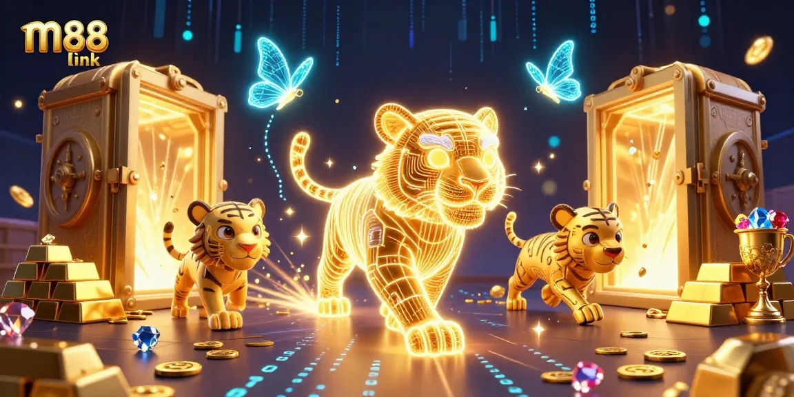 Bet on m88 link for big wins with golden treasures in an exciting casino scene.