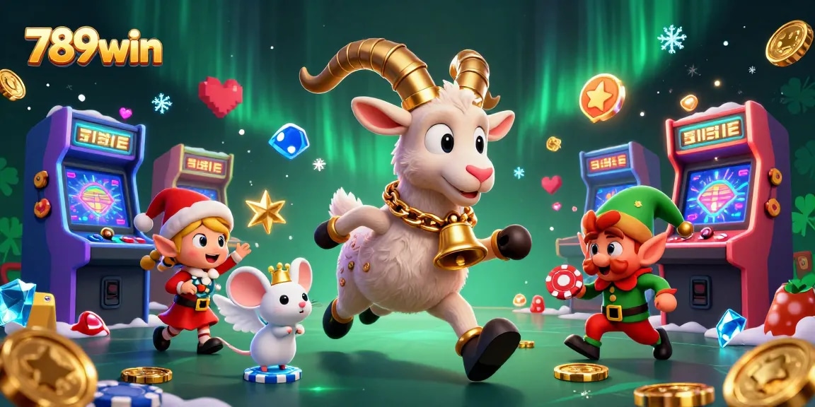 Join the excitement at 789win, where a festive Krampus goat and angel mouse oversee thrilling casino games.