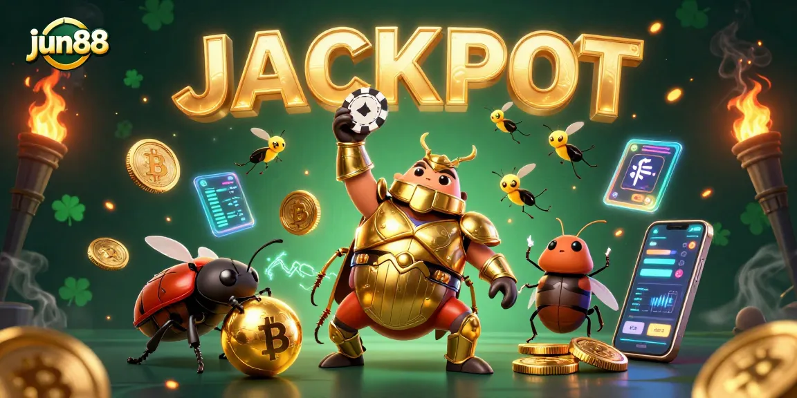 Experience the excitement of jun88 with a victorious gladiator beetle and dazzling crypto elements.