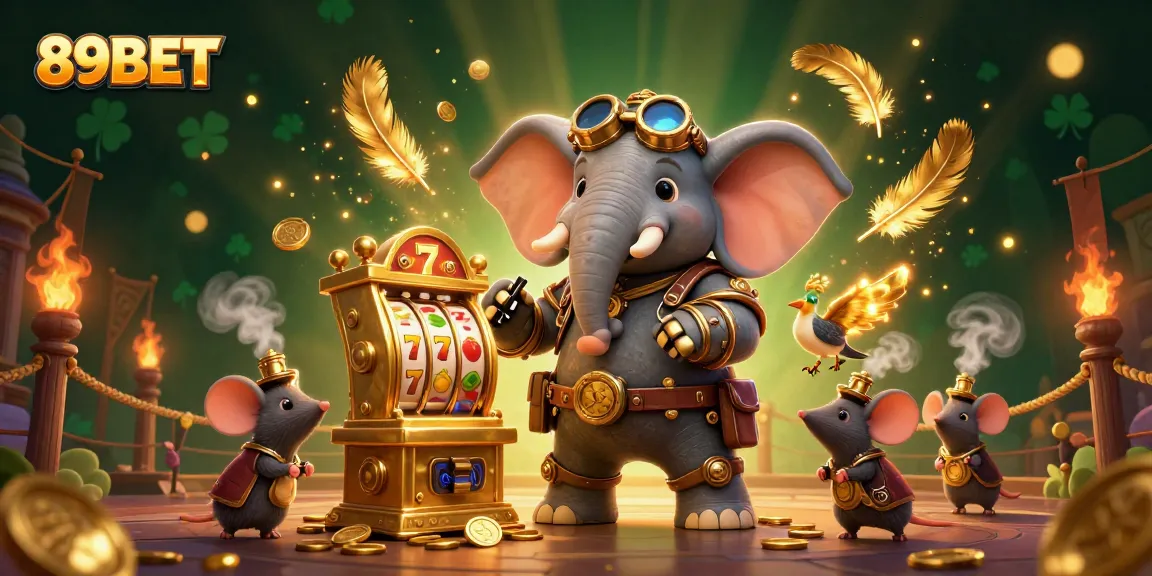 Spin the golden slot machine with 89BET for thrilling wins in this vibrant casino scene.