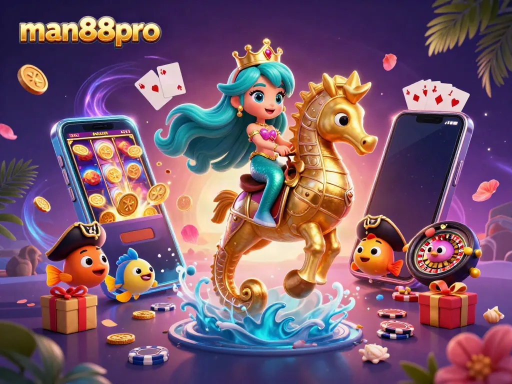 Win big with exciting slot games at man88pro, featuring colorful characters and vibrant casino elements.