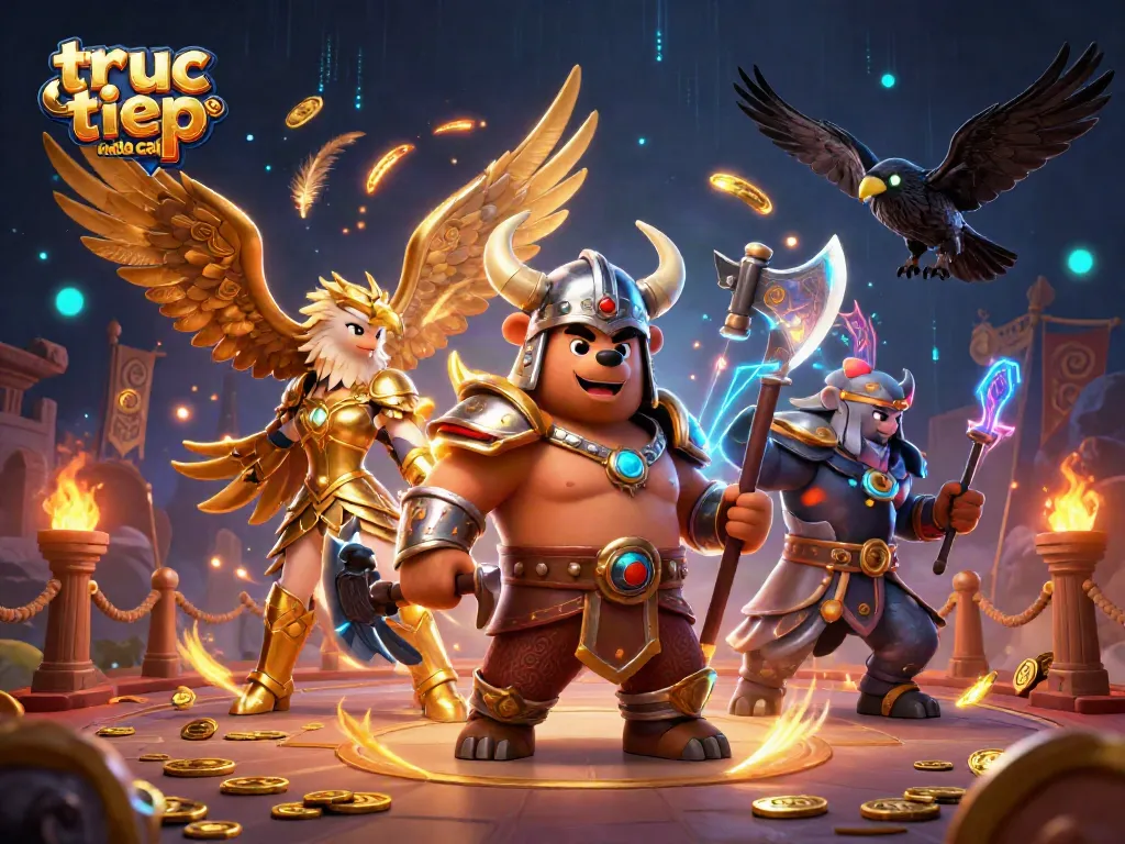 Experience truc tiep keo nha cai with a Viking bear and Valkyrie eagle in an epic visual gambling scene.