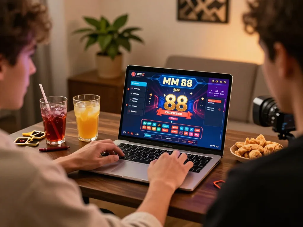 Player engaging with MM 88 online casino interface during a relaxed gaming session at home