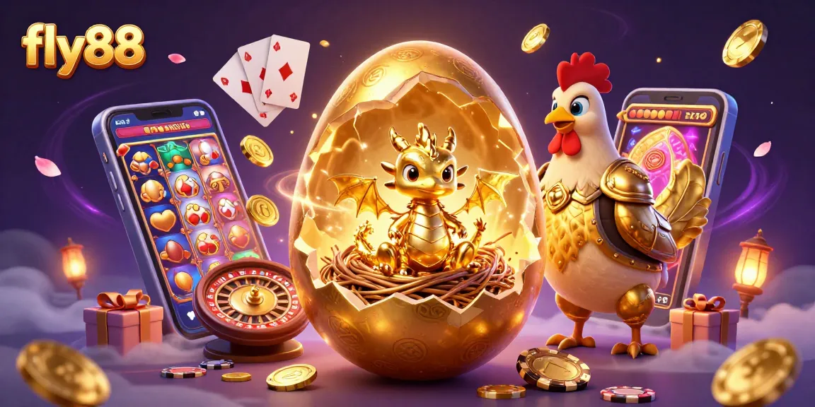 Experience the thrill of fly88 with a golden dragon amidst casino excitement and riches.