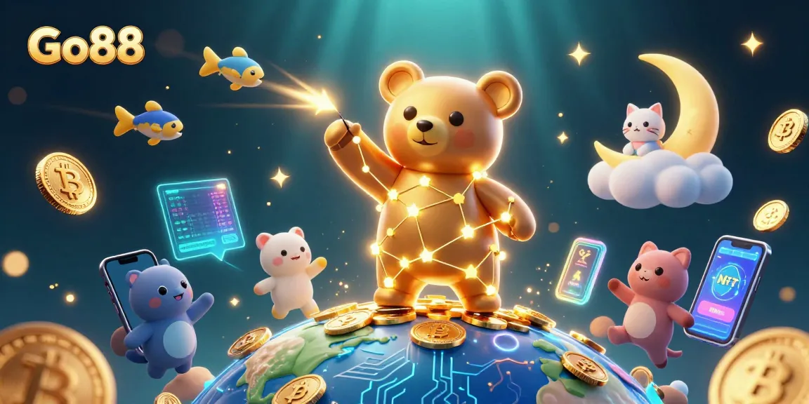 Experience the exciting world of Go88 with golden stars, crypto coins and vibrant gaming elements.