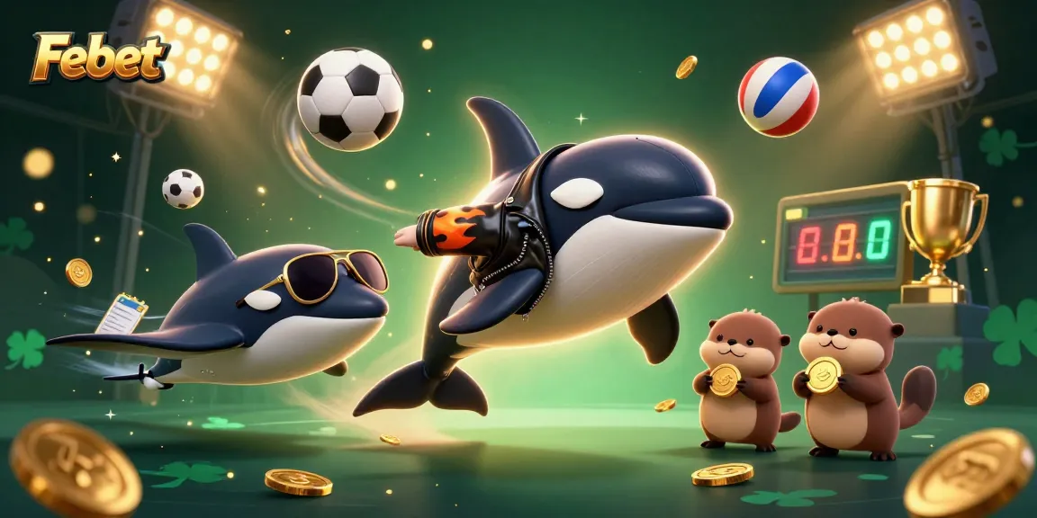 Febet engages players with a vibrant 3D scene featuring animated characters and casino elements.
