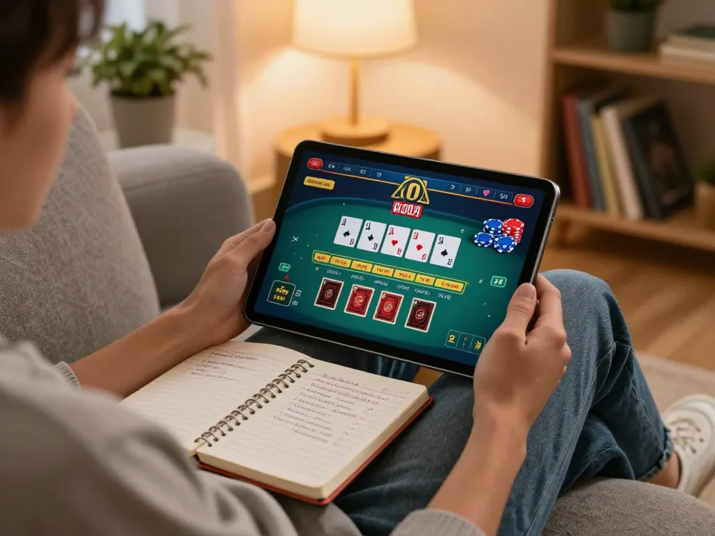 Player enjoying responsible gaming on Jun 88 with tablet displaying live blackjack.