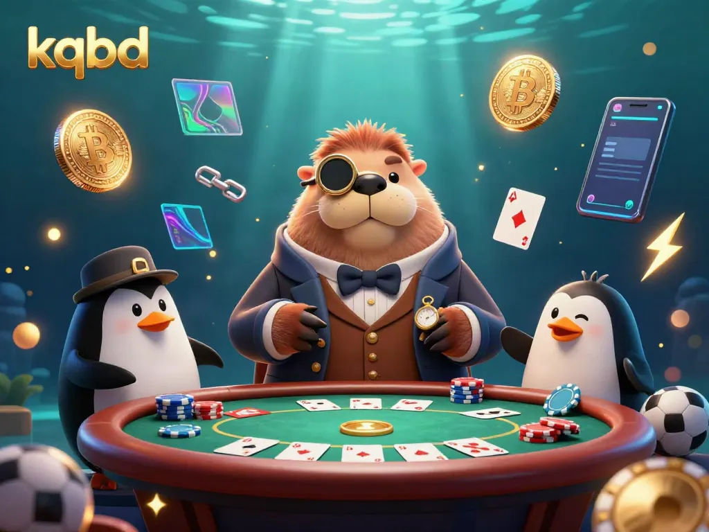 Engaging kqbd scene showcasing a walrus at a poker table with a sophisticated penguin dealer and a bluffing pufferfish in an underwater atmosphere.