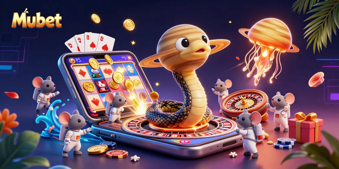 Mubet players enjoying exciting cosmic casino games with a swirling snake and jellyfish dealer.