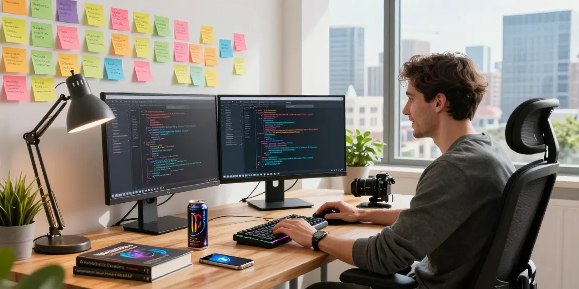 Download Telegram app on a programmer's dual-monitor workspace, showcasing tech productivity and innovation.