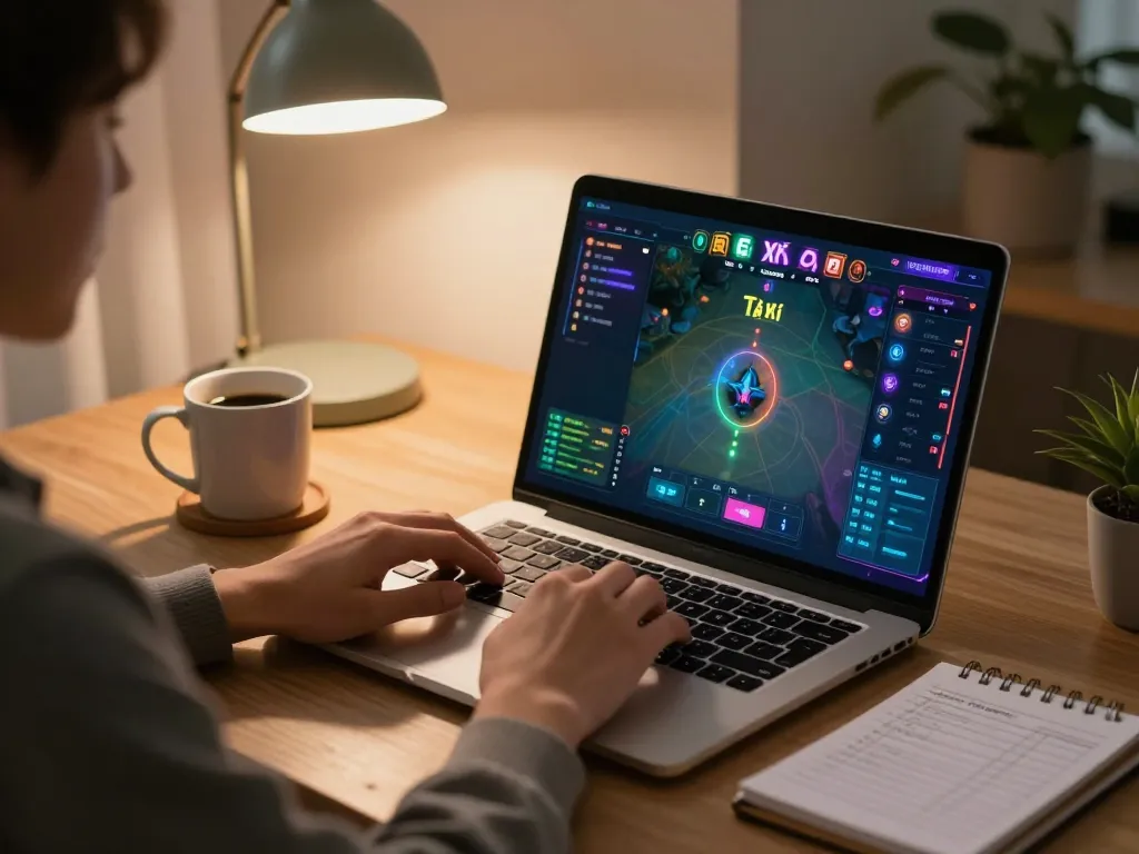 Experience taixiuonline gaming with strategic bankroll notes at a cozy home office setup.