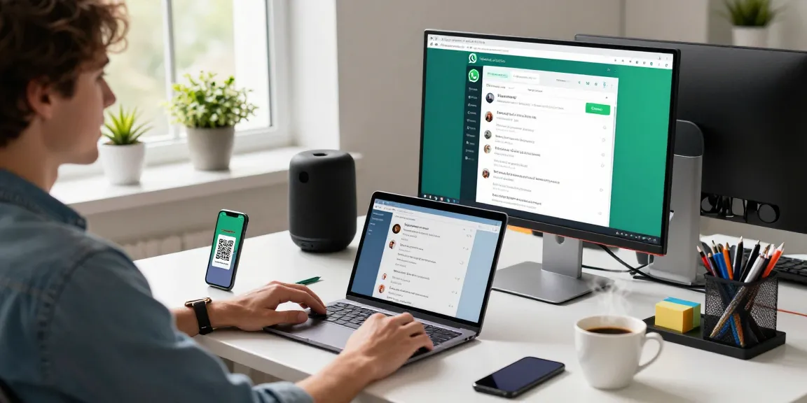 Engaging workspace scene displaying WhatsApp網頁版 on a computer screen, showcasing a vibrant tech ambiance.