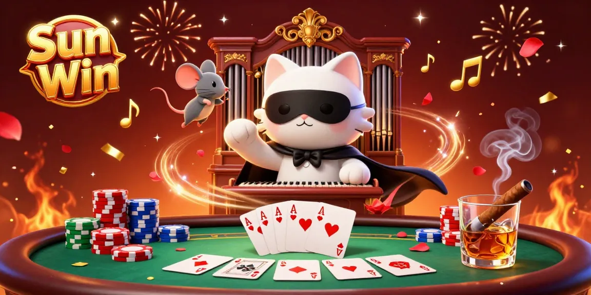 Experience thrilling gameplay with Sun Win in this vibrant online casino illustration featuring poker excitement.
