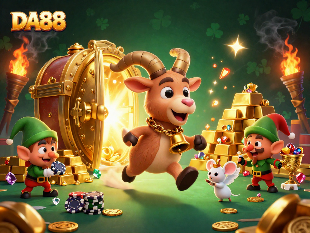 DA88 delivers thrilling casino experiences with festive characters in an energetic, magical scene.