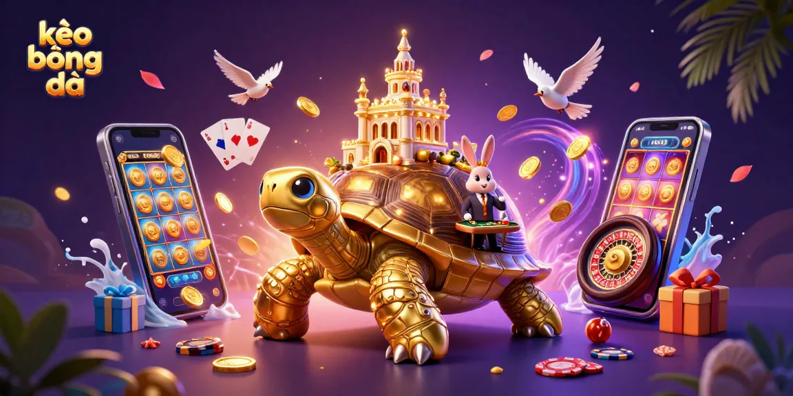 Engage in exciting kèo bóng đá action with a golden tortoise casino featuring vibrant slots and betting elements.
