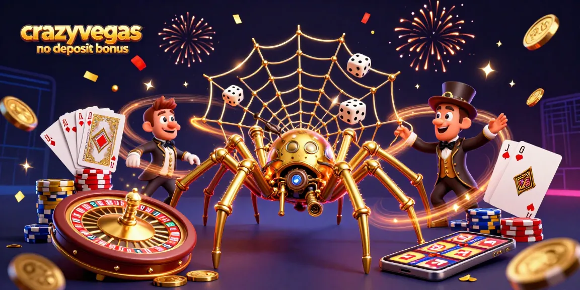 Catching lucky wins at crazyvegas no deposit bonus with a golden spider and Victorian charm amidst cascading coins.